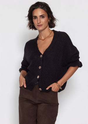 Strickjacke mit 3/4-Ärmeln - schwarz