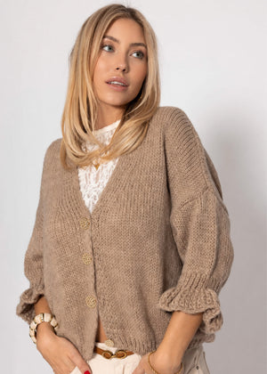 Strickjacke mit 3/4-Ärmeln - taupe