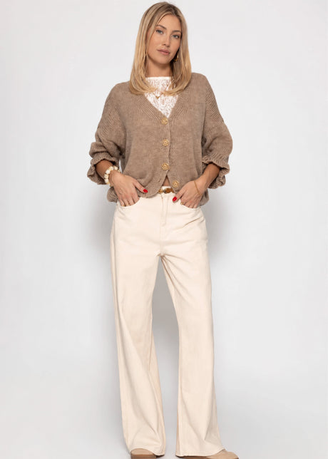 Strickjacke mit 3/4-Ärmeln - taupe - SASSYCLASSY