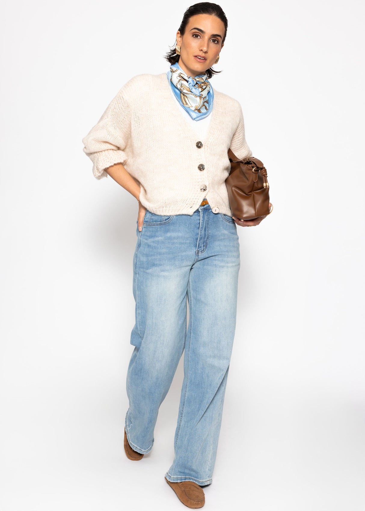 Strickjacke mit 3/4-Ärmeln - hellbeige