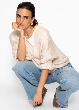 Strickjacke mit 3/4-Ärmeln - hellbeige