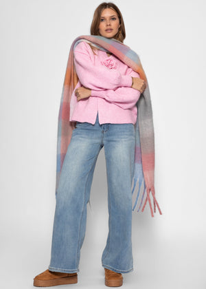 Strickjacke mit Blumenapplikation - rosa