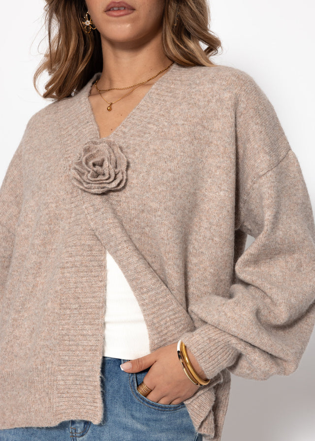 Cardigan with flower appliqué - taupe