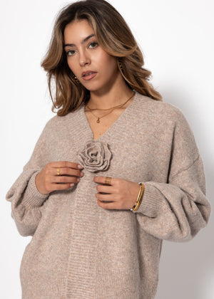 Cardigan with floral appliqué - taupe