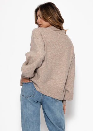 Cardigan with floral appliqué - taupe