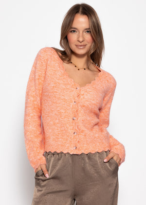 Strickjacke mit Bogenkante - koralle