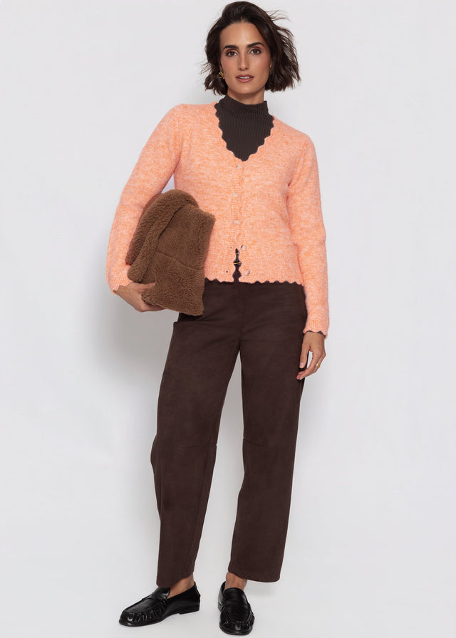 Strickjacke mit Bogenkante - koralle