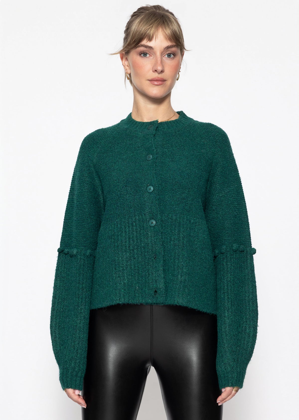 Strickjacke mit dekorativen Statement-Ärmeln - petrol