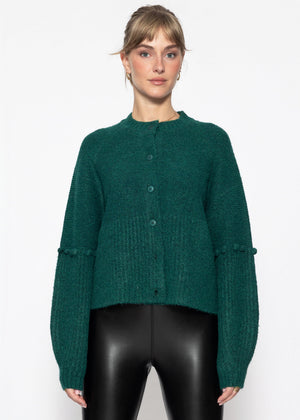 Strickjacke mit dekorativen Statement-Ärmeln - petrol