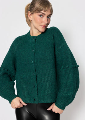 Strickjacke mit dekorativen Statement-Ärmeln - petrol