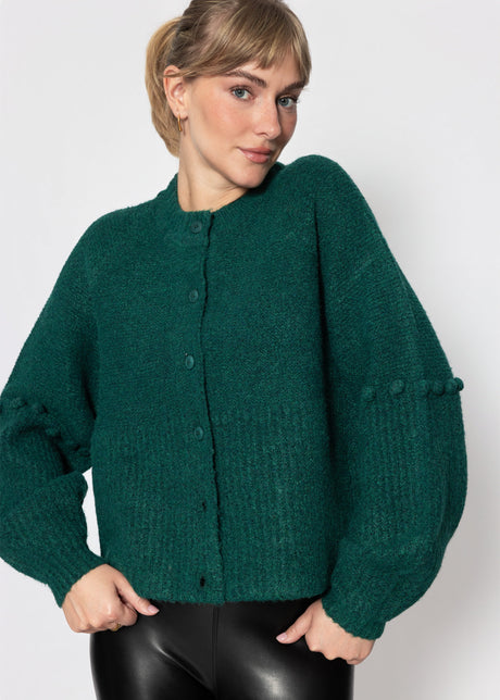 Strickjacke mit dekorativen Statement-Ärmeln - petrol