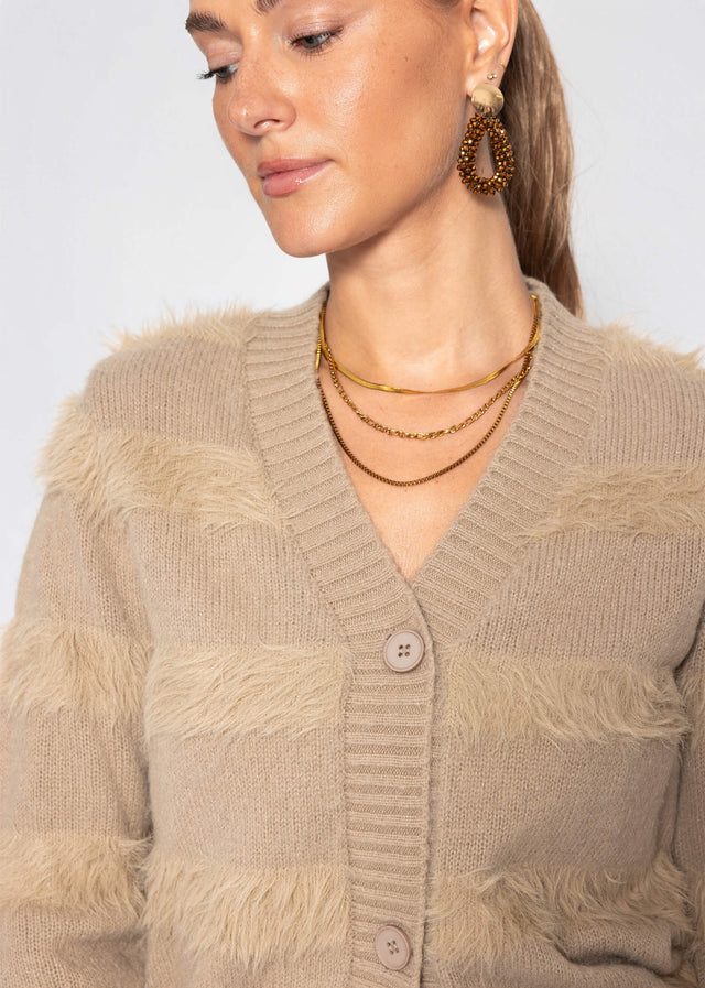 Strickjacke mit flauschigen Streifen - taupe - SASSYCLASSY