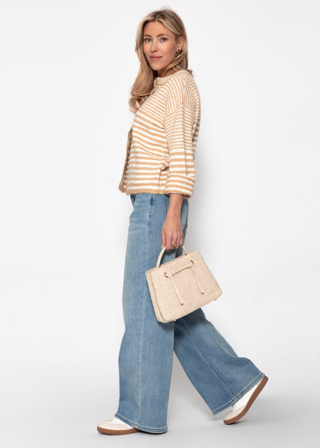 Cardigan with graphic stripe pattern - beige off-white