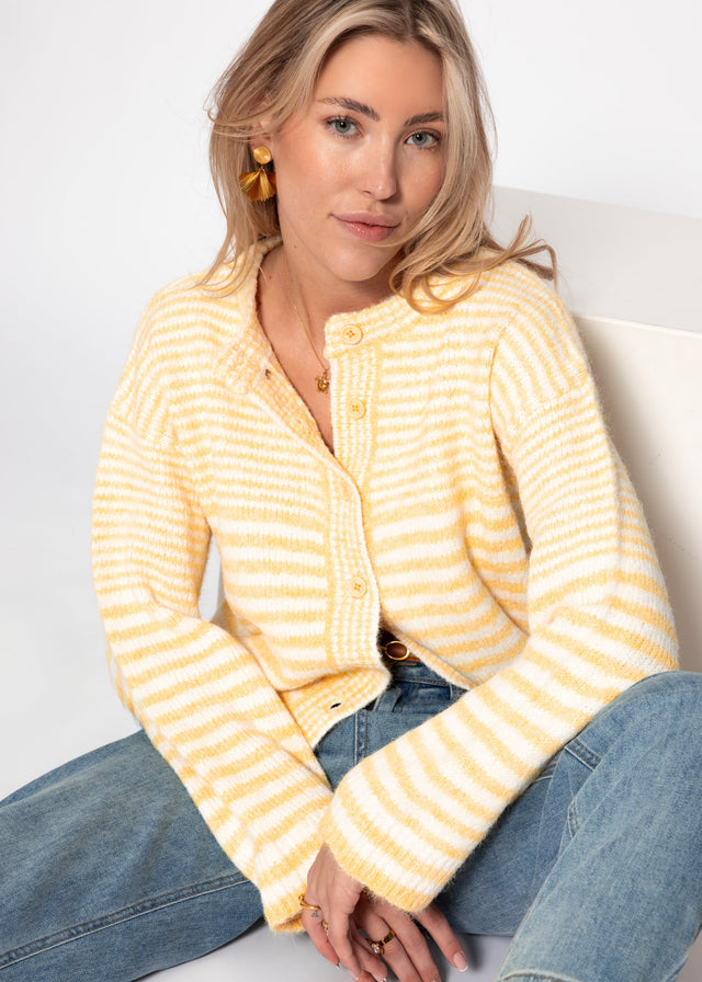 Strickjacke mit grafischem Streifenbild - gelb