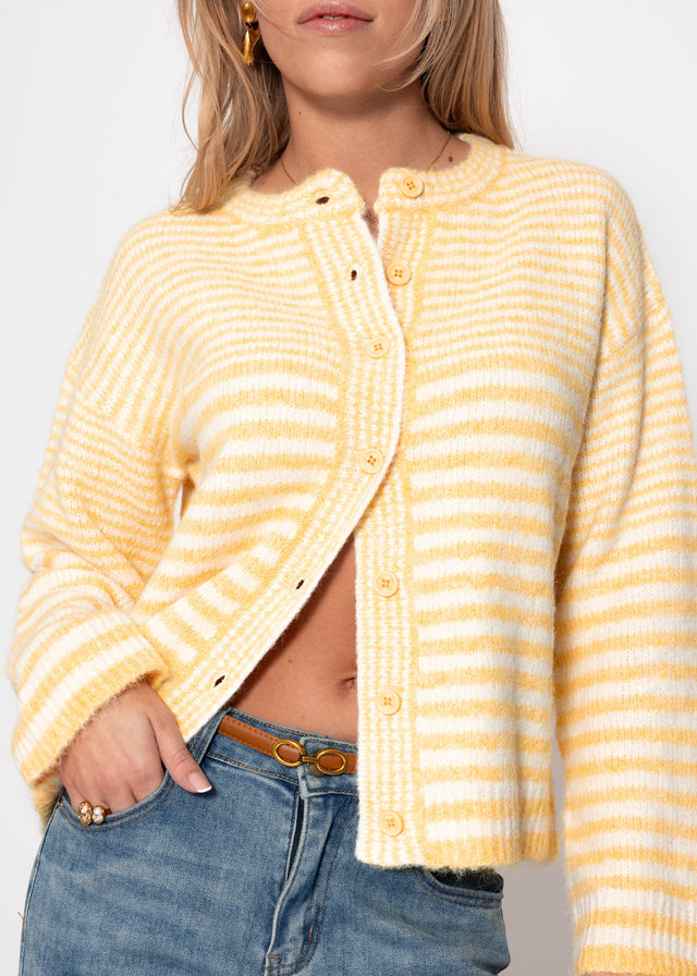 Strickjacke mit grafischem Streifenbild - gelb