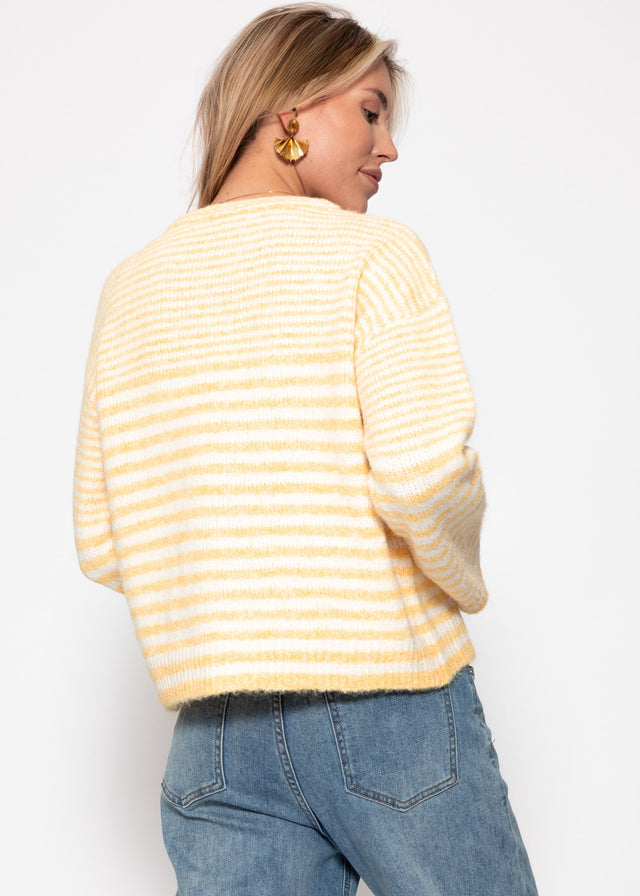 Strickjacke mit grafischem Streifenbild - gelb