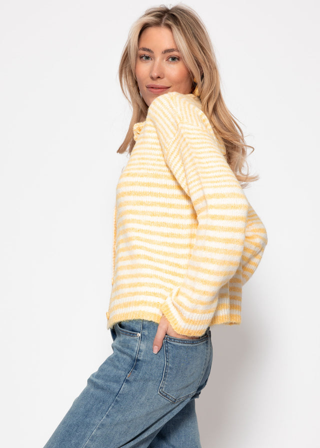 Strickjacke mit grafischem Streifenbild - gelb