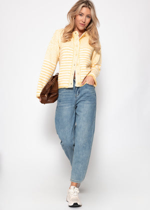 Strickjacke mit grafischem Streifenbild - gelb