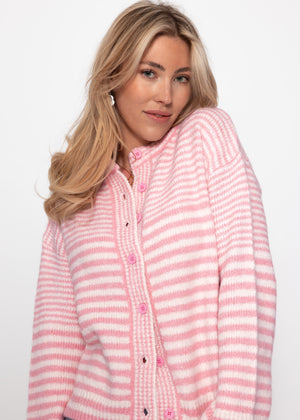 Strickjacke mit grafischem Streifenbild - rosa