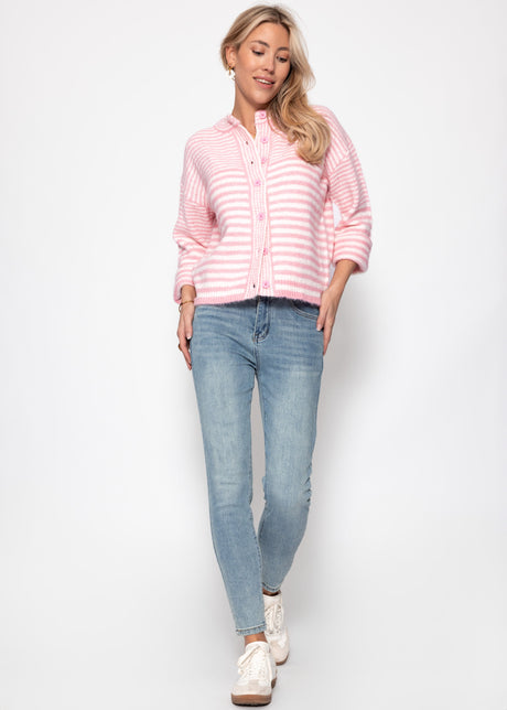 Cardigan with graphic stripe pattern - off-white rose