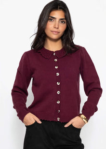 Cardigan with crochet collar - burgundy