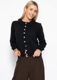 Strickjacke mit Häkelkragen - schwarz