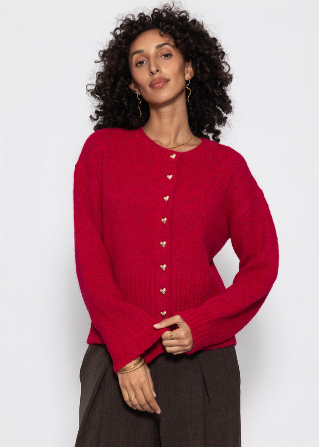 Strickjacke mit Herzknöpfen - beere