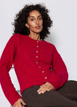 Strickjacke mit Herzknöpfen - beere
