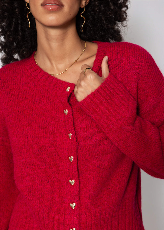 Strickjacke mit Herzknöpfen - beere