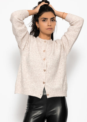 Strickjacke mit Herzknöpfen - greige