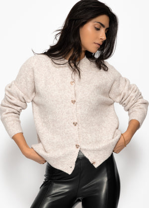 Strickjacke mit Herzknöpfen - greige