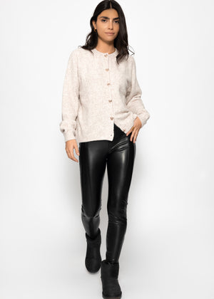 Strickjacke mit Herzknöpfen - greige