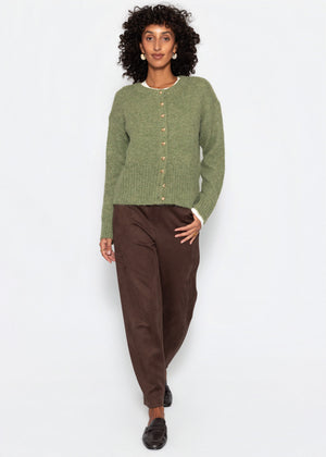 Strickjacke mit Herzknöpfen - khaki