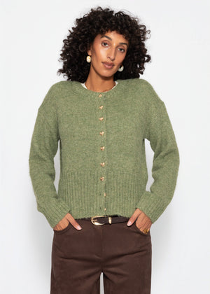 Strickjacke mit Herzknöpfen - khaki