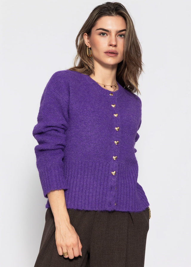 Strickjacke mit Herzknöpfen - lila
