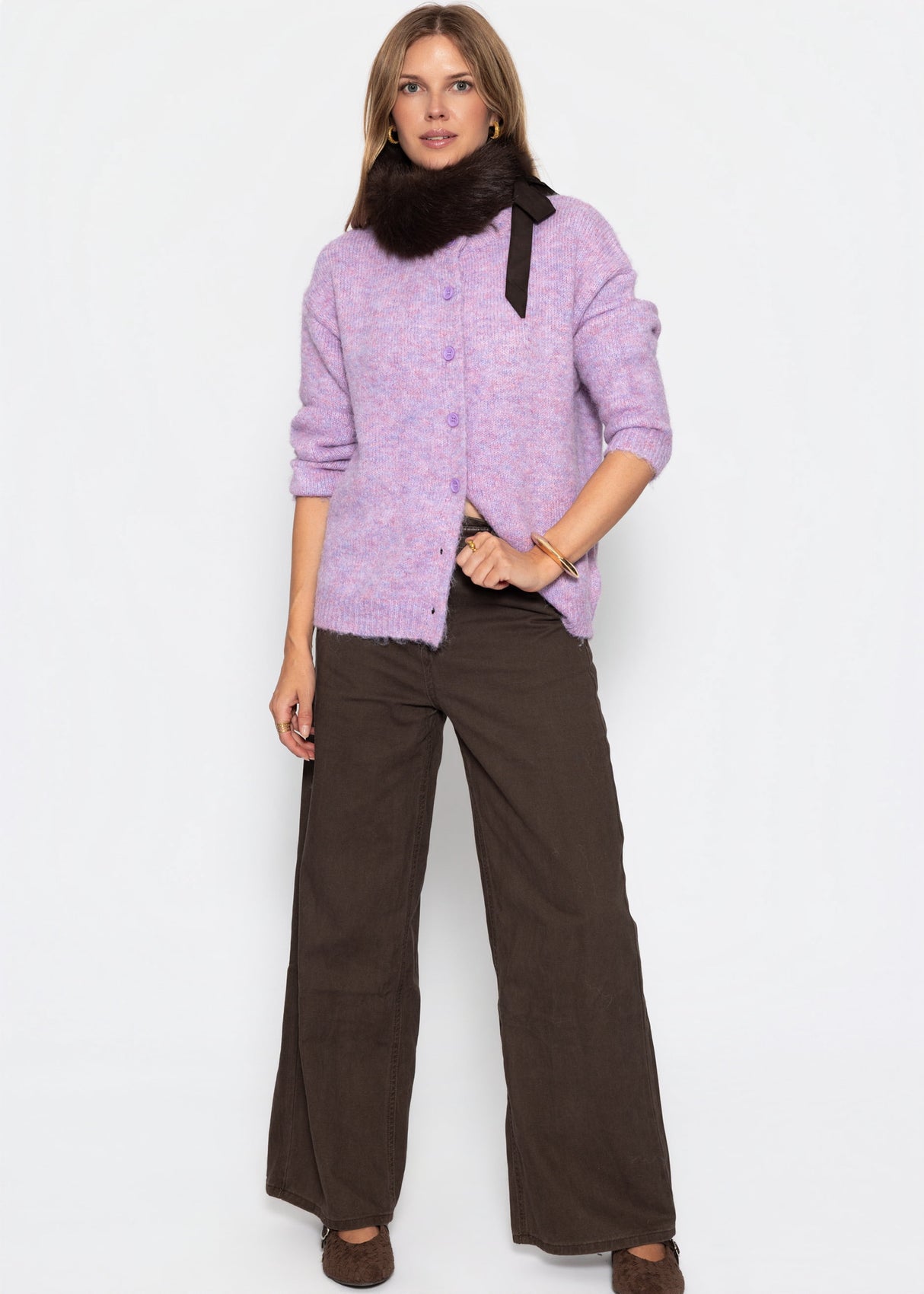 Strickjacke mit Knopfleiste - flieder