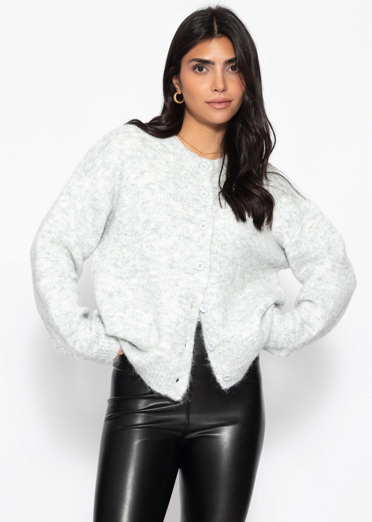 Strickjacke mit Knopfleiste - grau
