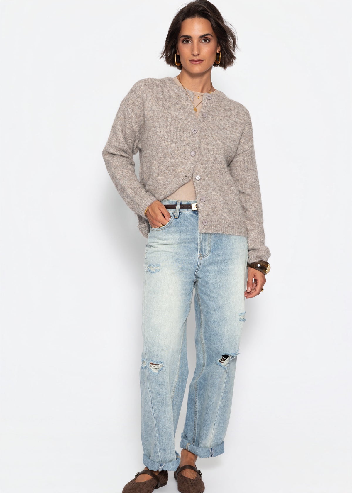 Strickjacke mit Knopfleiste - taupe