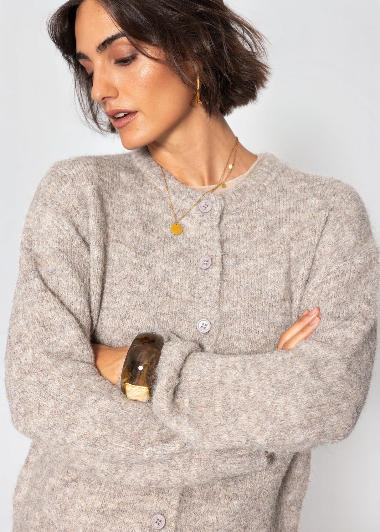 Strickjacke mit Knopfleiste - taupe