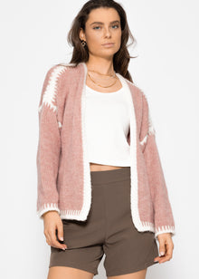 Strickjacke mit kontrastierenden Blenden - altrosa