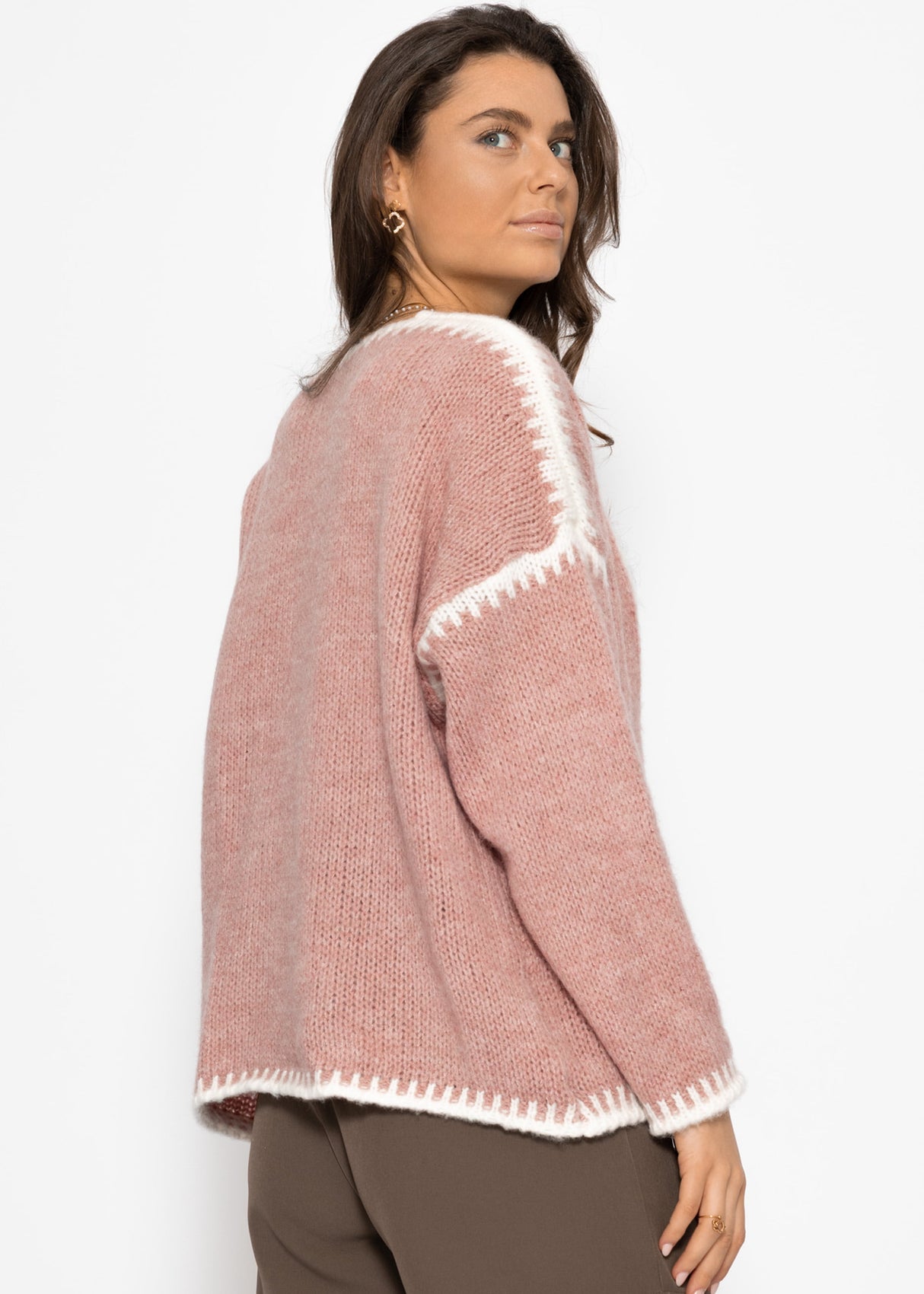 Strickjacke mit kontrastierenden Blenden - altrosa
