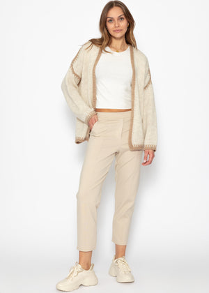 Strickjacke mit kontrastierenden Blenden - beige