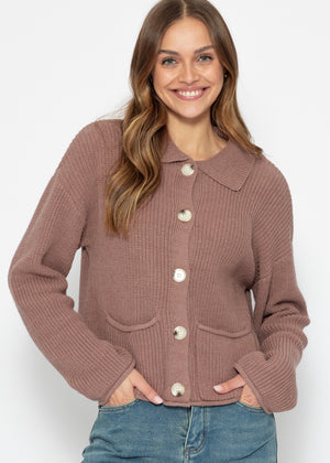 Strickjacke mit Kragen - mocha