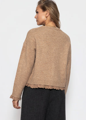 Strickjacke mit Lochstickerei - braun