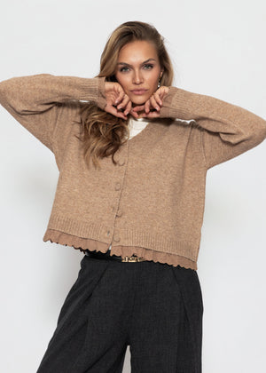 Strickjacke mit Lochstickerei - braun