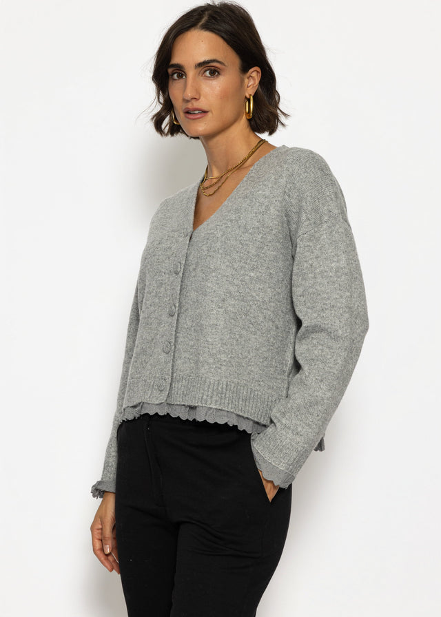 Cardigan with broderie anglaise - grey