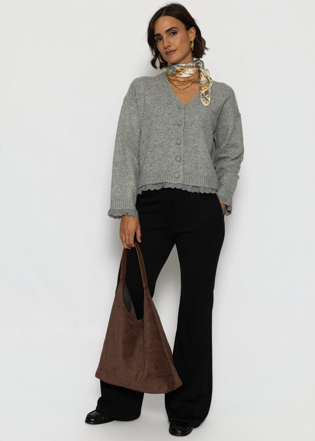 Cardigan with broderie anglaise - grey