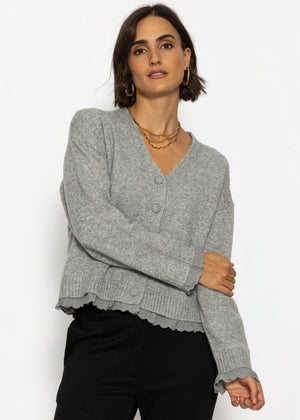 Cardigan with broderie anglaise - grey