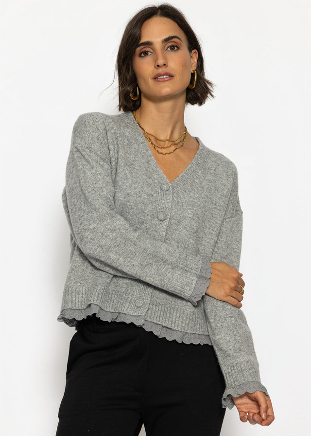 Cardigan with broderie anglaise - grey