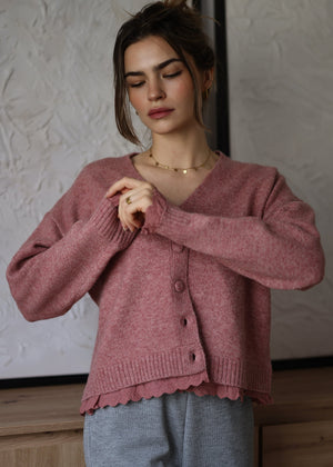 Strickjacke mit Lochstickerei - mauve